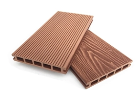 Wood-textured WPC flooring panels with grooves by Nirmaan Groups